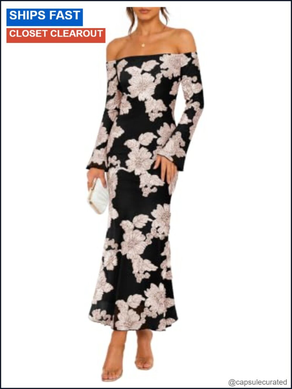 3D Floral Mesh Maxi Dress Long Sleeve Off Shoulder Formal